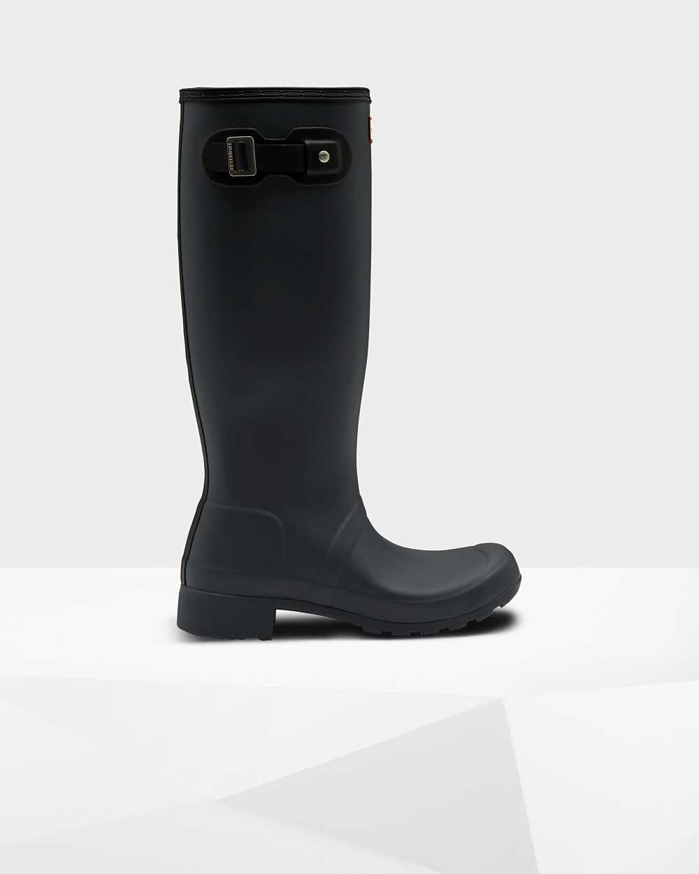 Botas De Agua Mujer - Hunter Original Tour Foldable Tall Gris Oscuro/Negras - WBMCTP-420 - Gris Oscu